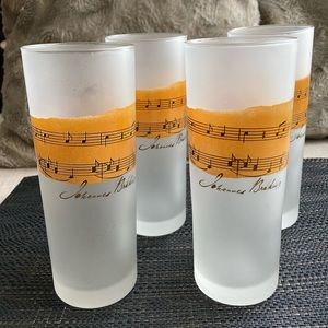 HP🌟Vintage 4 MCM Brahms Darlington Design Highball Frosted Glasses Music Notes